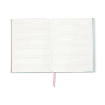Cuaderno A Dopo Blue Cheetah Journal abierto con marcapaginas