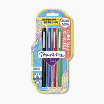 Pack de 4 rotuladores Paper Mate Flair punta media negro, azul, rojo, verde.