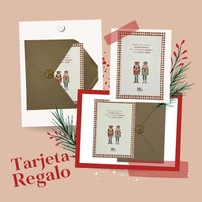 Tarjeta Regalo Billy Paper con diseño de cascanueces y sobre kraft.