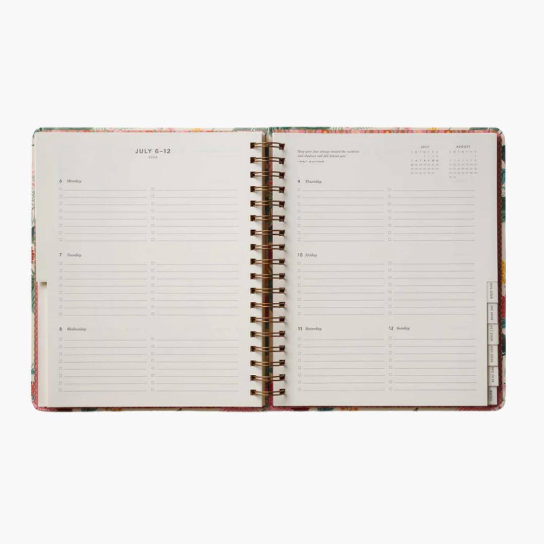 interior agenda de 17 meses 2025-2026 con diseño floral dahlia de Rifle Paper Co