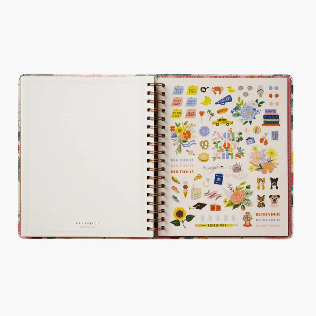 interior agenda de 17 meses 2025-2026 con diseño floral dahlia de Rifle Paper Co