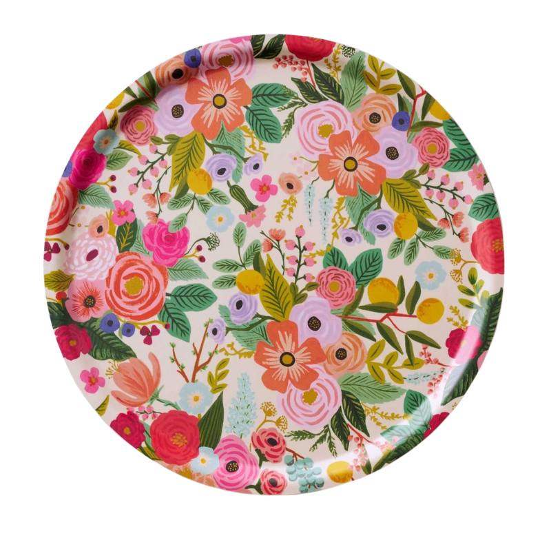 Bandeja redonda de diseño floral Garden Party de abedul laminado.