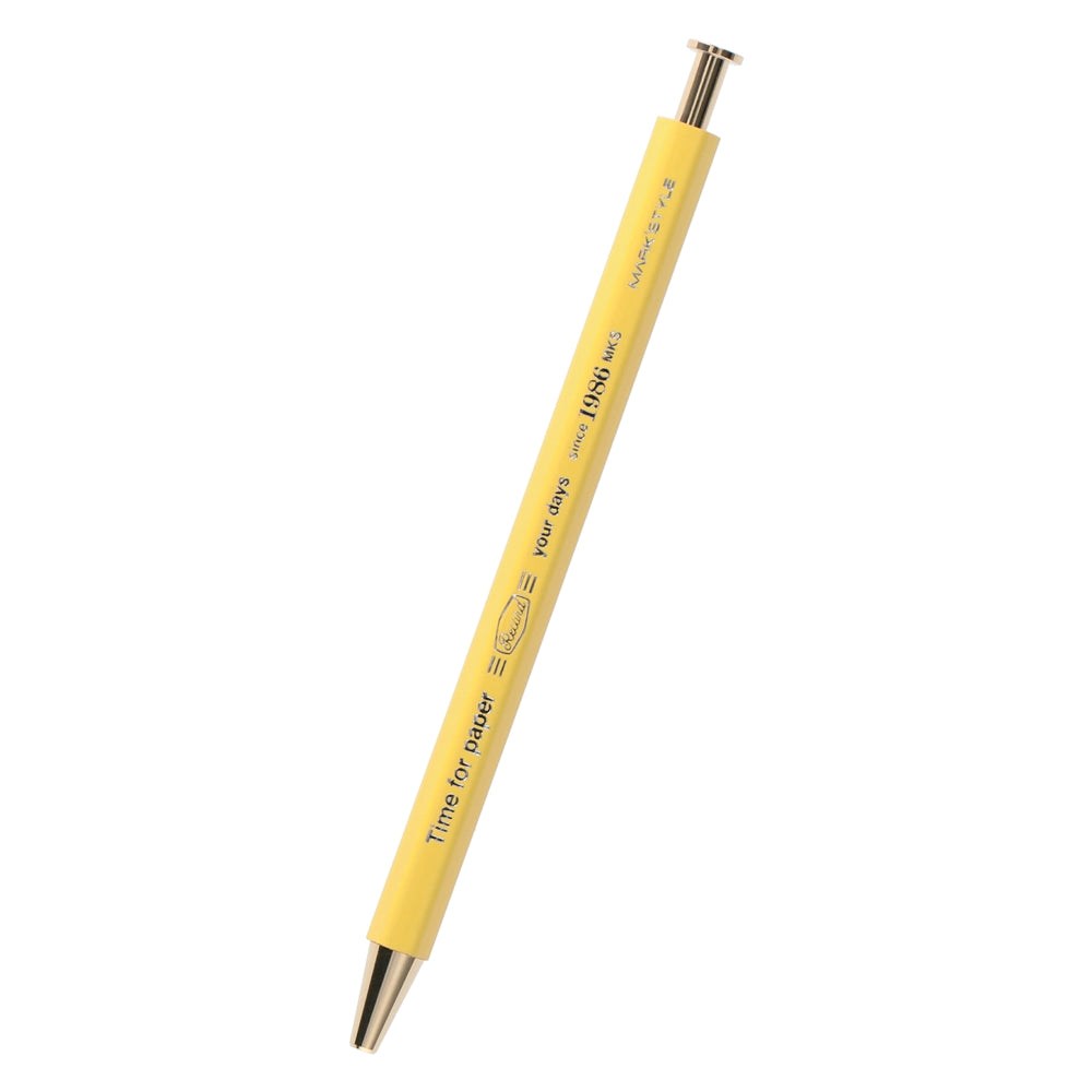Bolígrafo Time for Paper de Mark's en color amarillo, estilo retro elegante, madera ligera, detalles dorados.