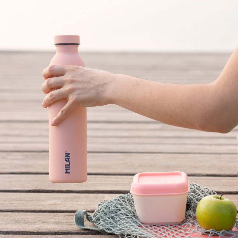 Botella Metálica Milan 1918 rosa, acero inoxidable, aislamiento térmico, antideslizante, 0.59 litros.