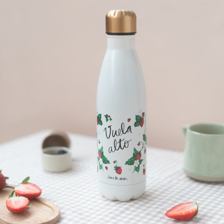 Botella metálica Ana Marin de acero inoxidable de doble pared, diseño elegante con capacidad de 500 ml.