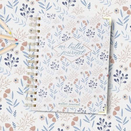 Cuaderno Mi Bullet Journal floral con tapa dura y anillas, tamaño A5, diseño de flores.