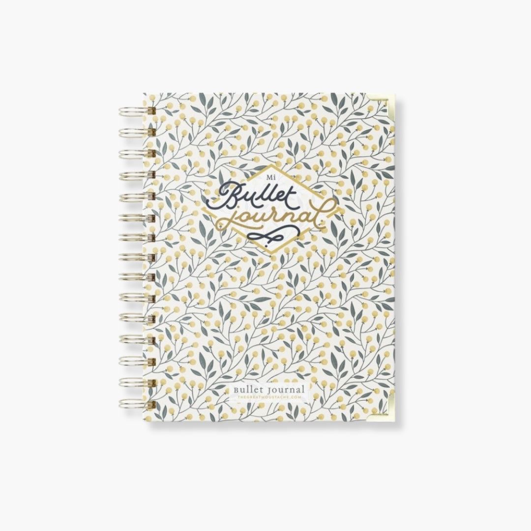 Cuaderno Bullet Journal Mediterranea A5 con tapas duras florales y 160 páginas punteadas.