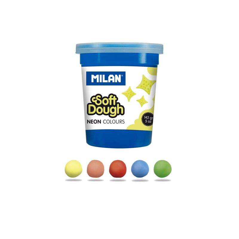 Caja de 5 botes de pasta para modelar Neon Soft Dough en colores fluorescentes.