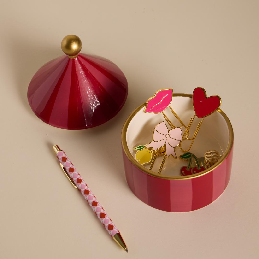 Caja decorativa de cerámica - Pink + Red Stripe