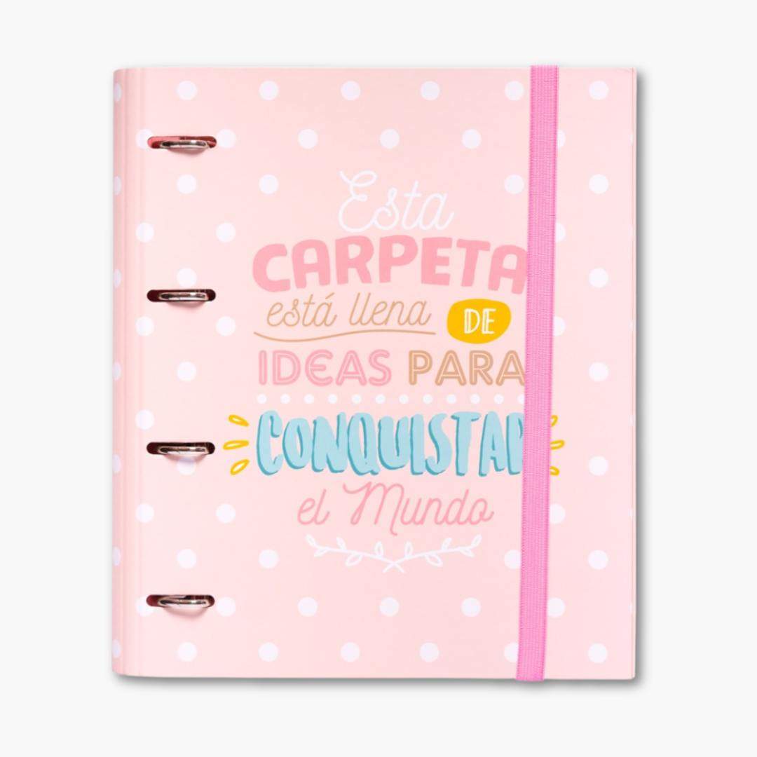 carpeta de 4 anillas en color rosa con frase inspiradora
