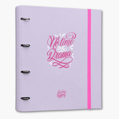 carpeta de 4 anillas en color lila con frase no time for drama