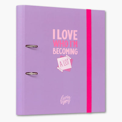 carpeta de 2 anillas color lila con frase