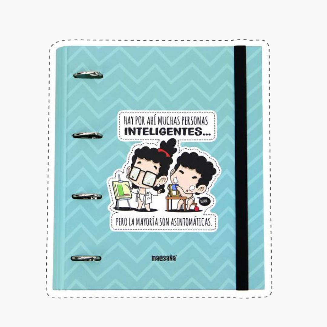 carpeta de 4 anillas en color mint con ilustración divertida en la portada