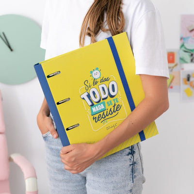carpeta con 4 anillas amarilla con frase motivadora