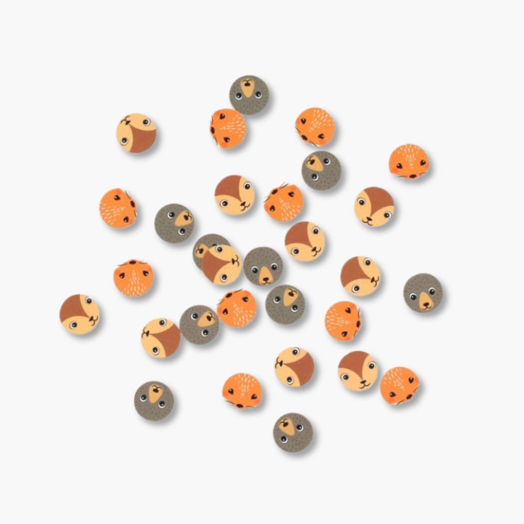 confetti decorativo para fiesta infantil con animales del bosque