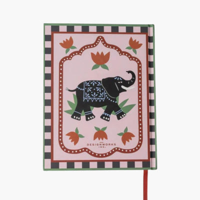 trasera de cuaderno A5 con diseño de elefante y flores