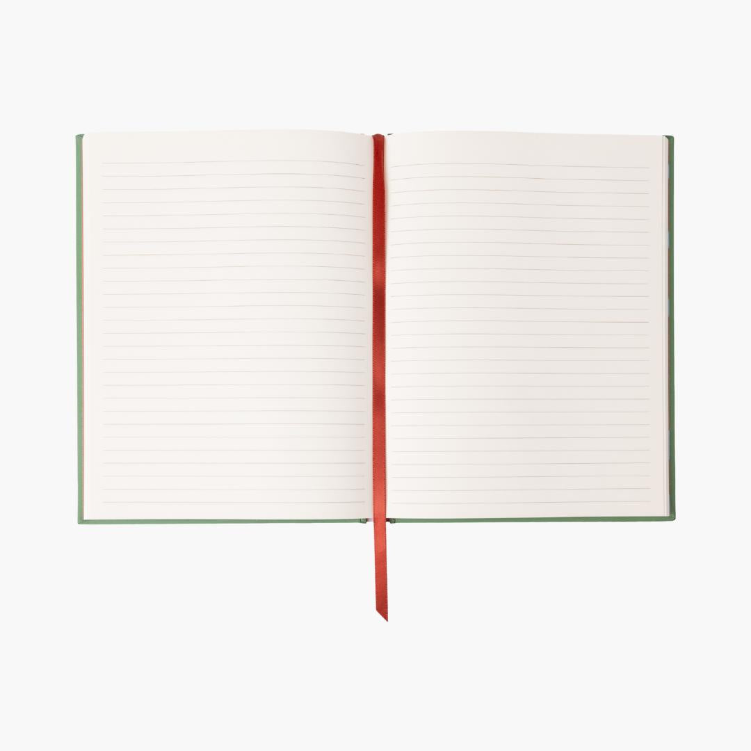 interior de cuaderno A5 con hojas blancas rayadas