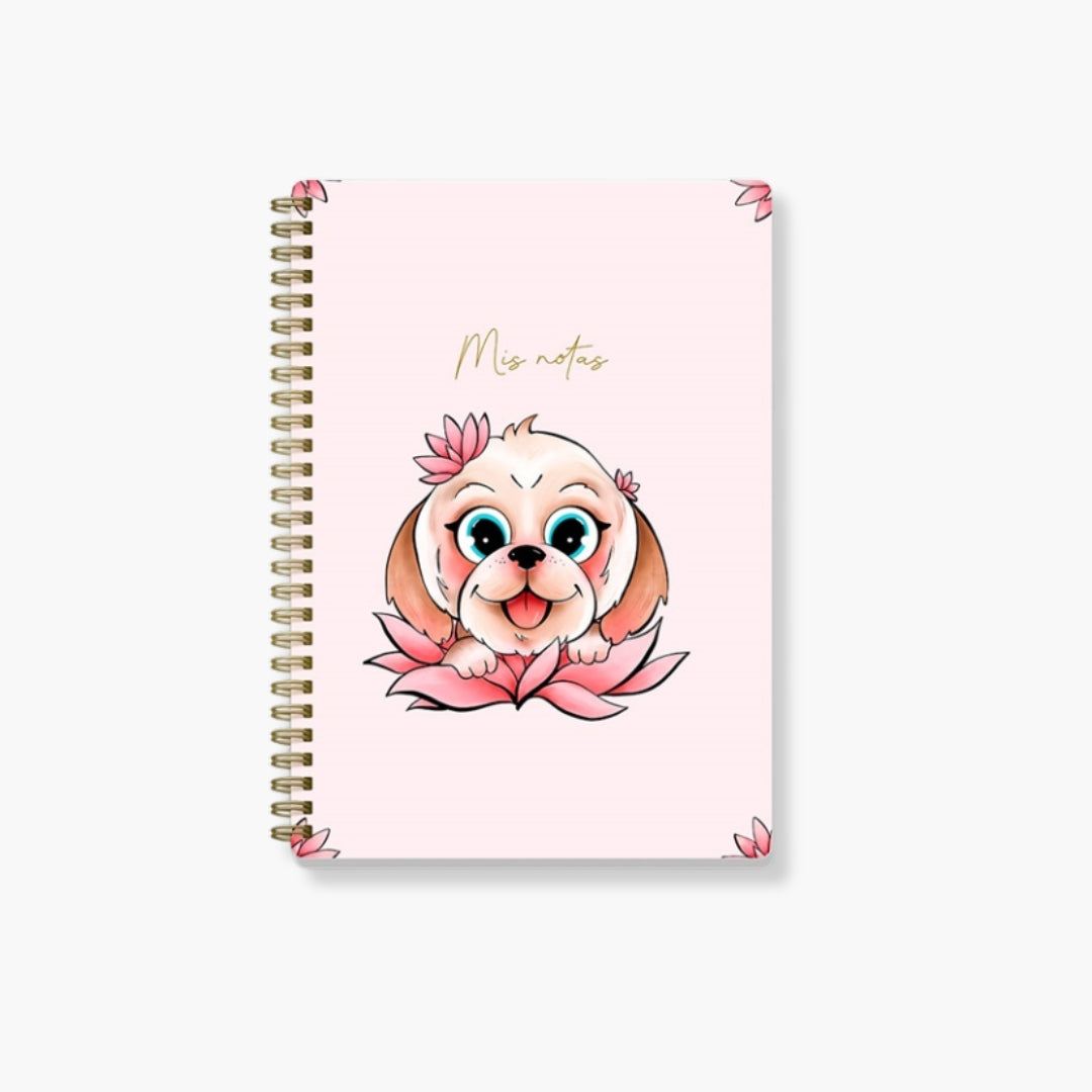 Cuaderno de Anillas A5 Lotus Dog con tapa dura y diseño de perro, encuadernación Wire-O.