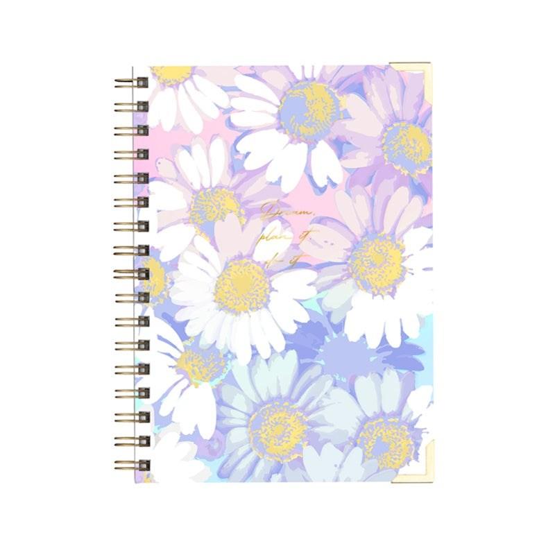 Cuaderno A5 Dreambook Ingrid con diseño floral y encuadernación Wire-O bronce.