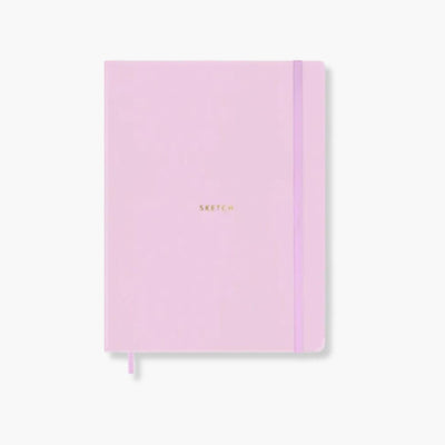 Cuaderno SKETCH Nancy con tapa de polipiel rosa y cierre elástico.