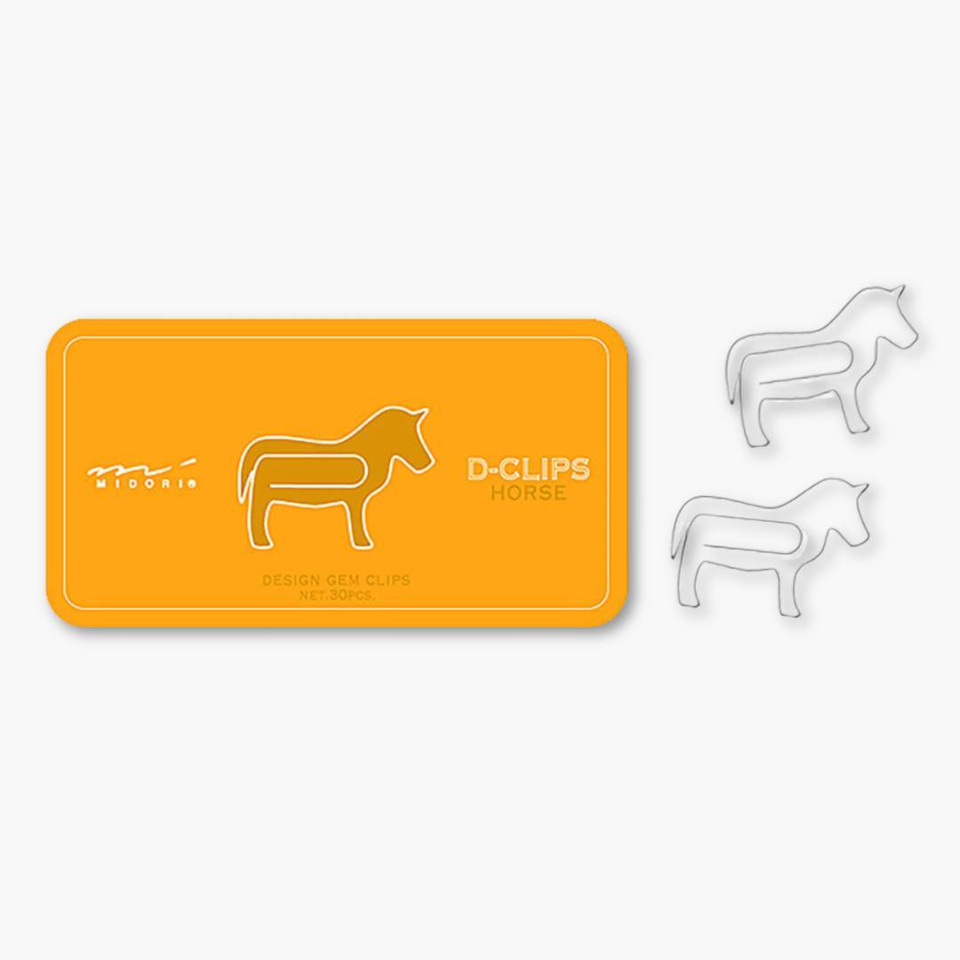 D-Clips Midori in horse shape, Japanese stationery, orange case.