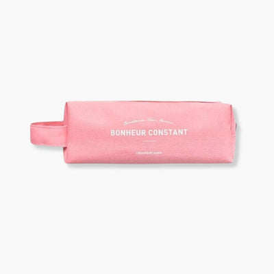 Estuche doble de tela de algodón rosa ICONIC con cierre de cremallera y dos compartimentos.