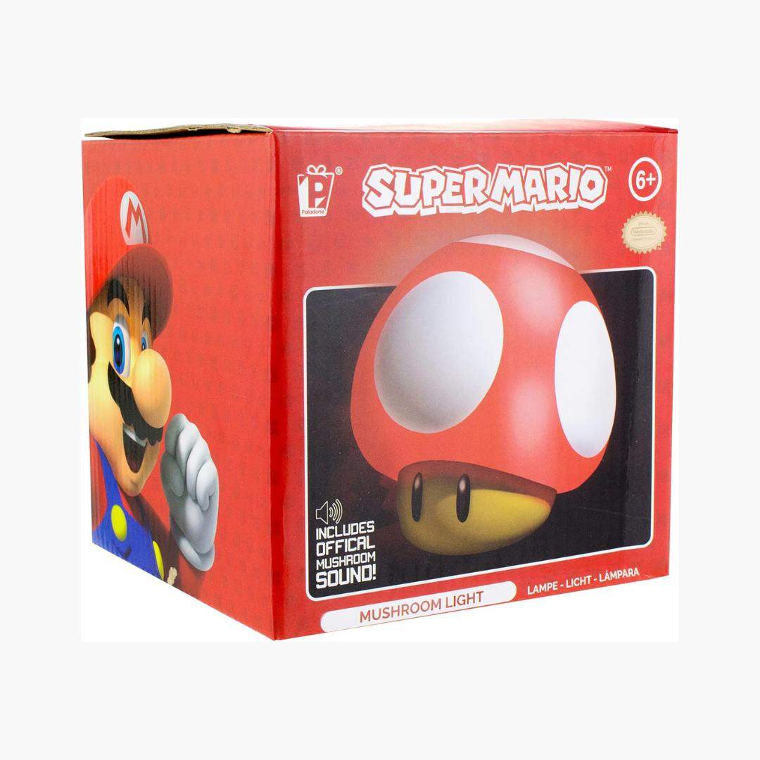 lampara de mesa con forma de seta de super mario
