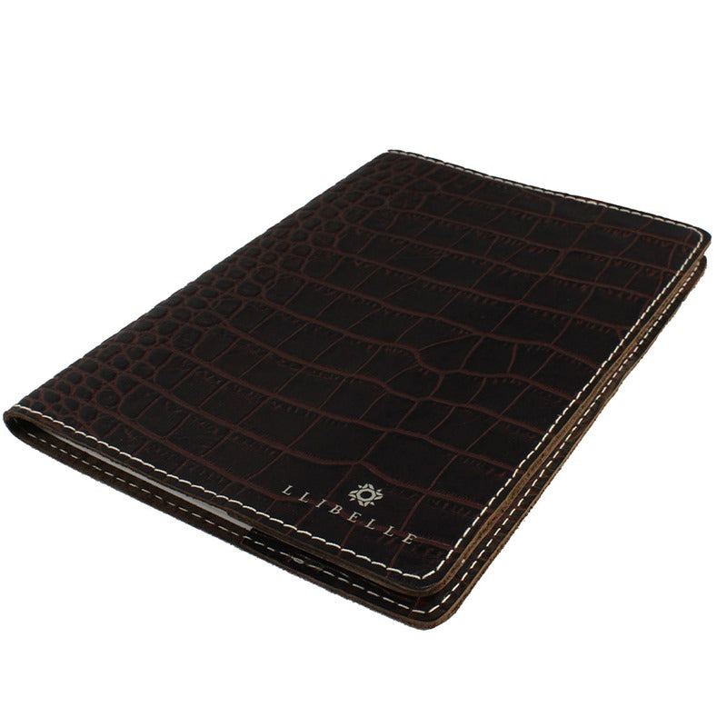 Libreta de piel con diseño de cocodrilo, artesanal, color marrón.