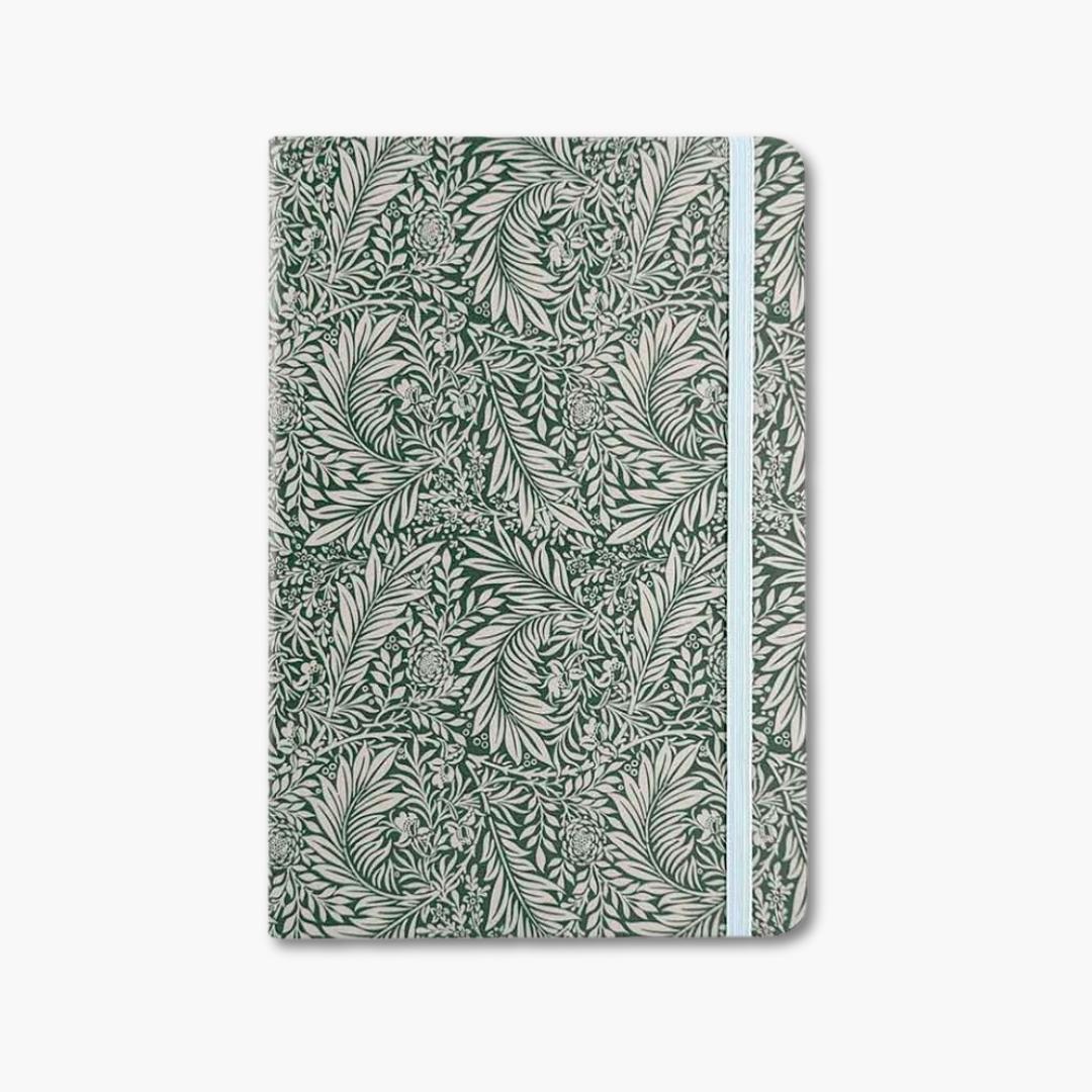 libreta a5 morris con estampado floral y goma de cierre