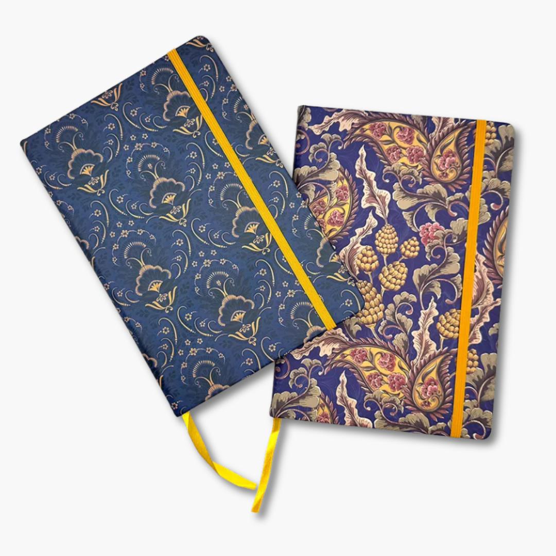 libretas A5 morris con diseño floral y goma de cierre