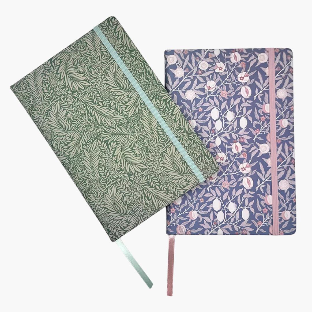 libretas a5 morris con estampado floral y goma de cierre
