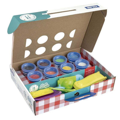 Maletín de Pasta para Modelar Soft Dough Hora de Cocinar con botes de colores y herramientas culinarias.