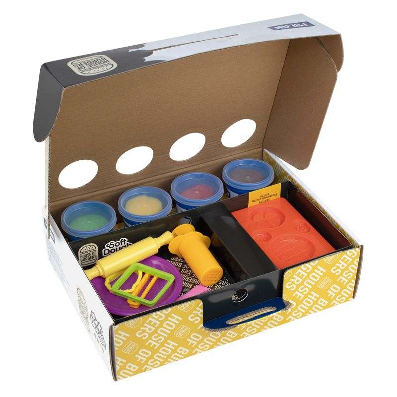 Maletín de pasta para modelar Soft Dough Hamburguesería, incluye 4 colores y 12 herramientas.