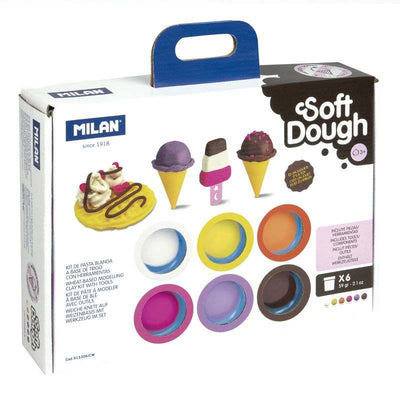 Maletín de pasta para modelar Soft Dough Helados y Postres, colores brillantes, herramientas para crear helados y gofres, ideal para niños creativos.
