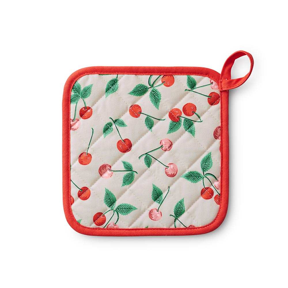 Manopla de cocina con estampado de cerezas, resistente al calor, de 20 x 20 cm.
