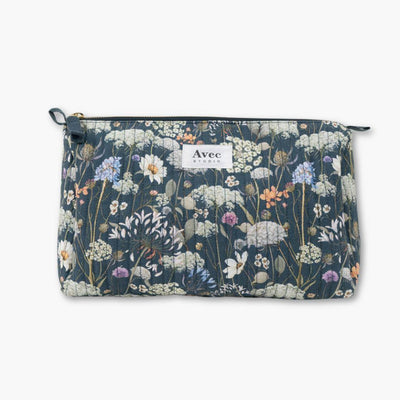 neceser grande  azul oscuro con flores