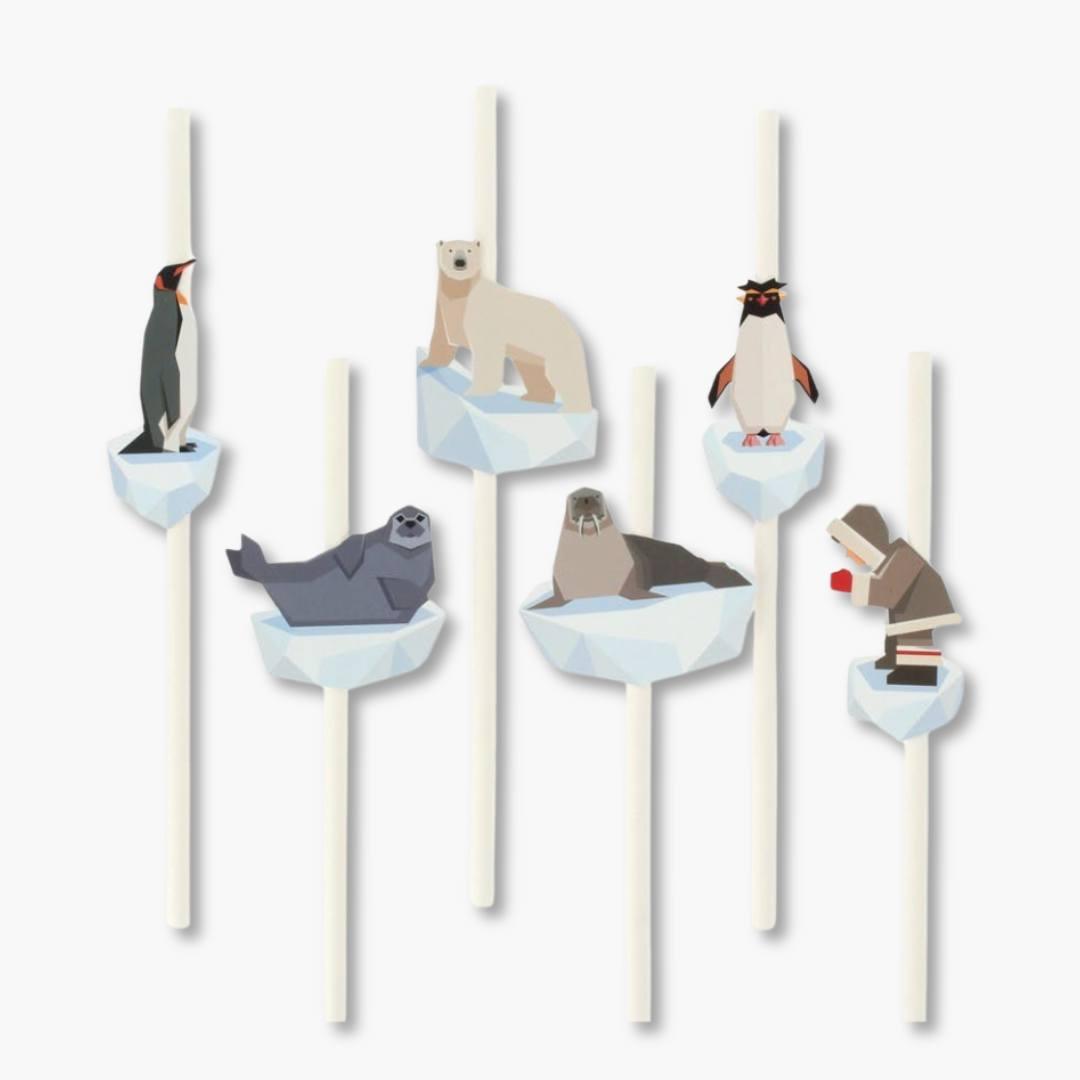 pajitas desechables para fiesta infantil con animales polares