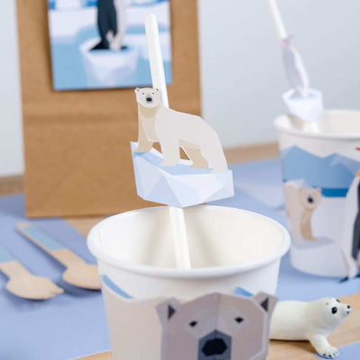 pajitas desechables para fiesta infantil con animales polares
