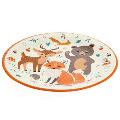 platos desechables para fiesta infantil con animales del bosque