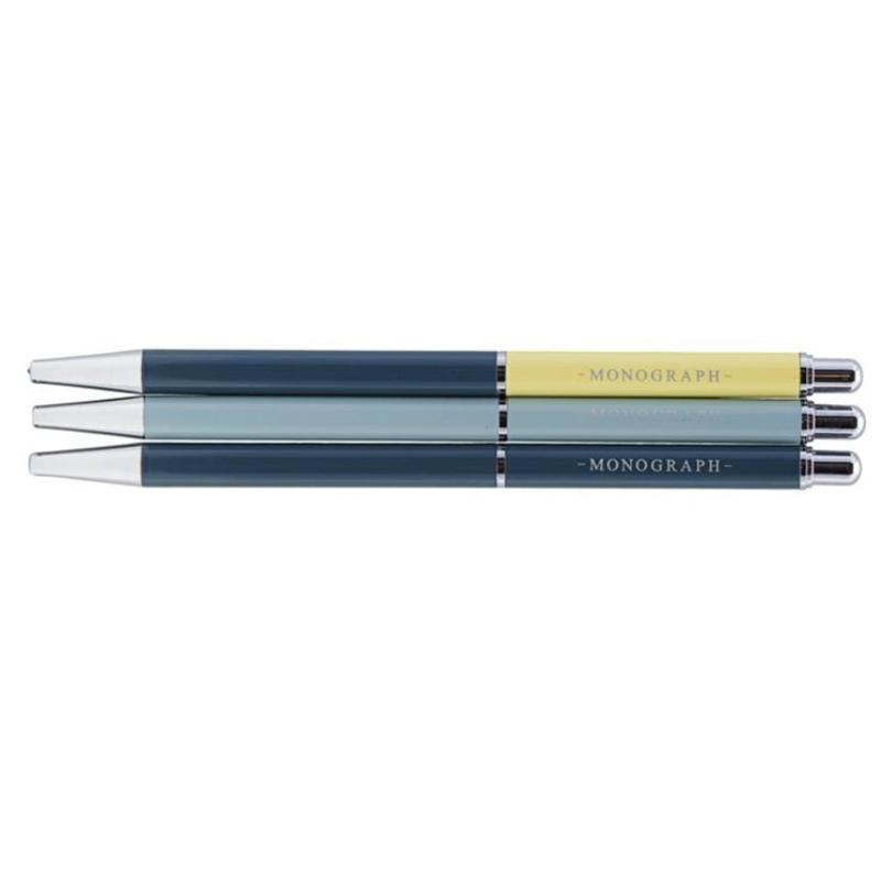set de 3 portaminas metálicos Monograph colores azules diseño elegante funcional oficina