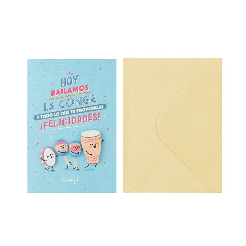tarjeta de felicitación azul con tambores