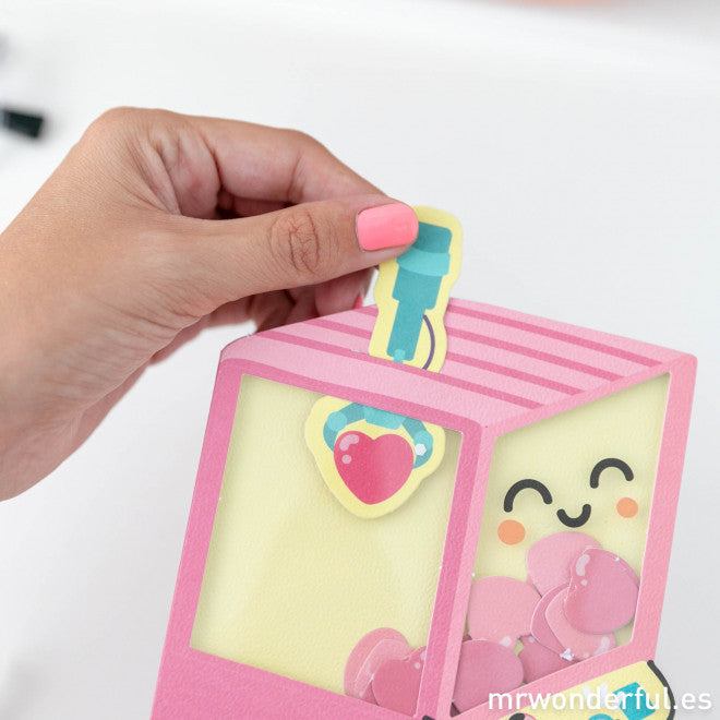 tarjeta de felicitación con forma de maquina recreativa