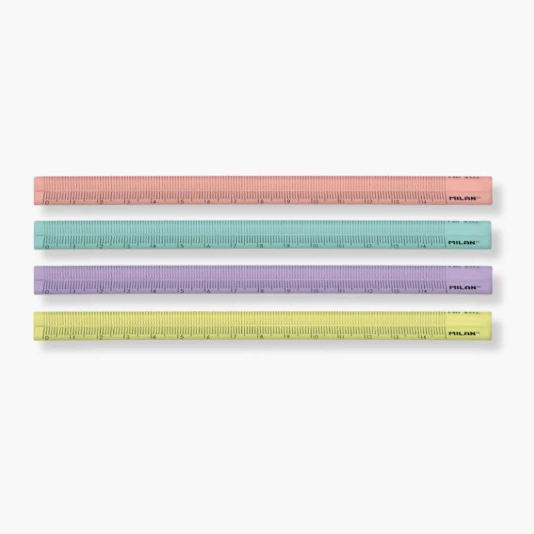 reglas triangulares de 15 cms en colores translucidos de Milan