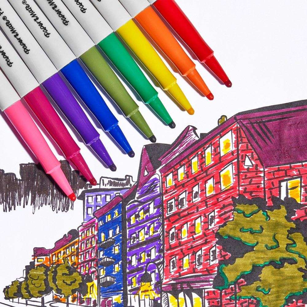Pack de 12 rotuladores Papermate Flair Bold con colores vibrantes y punta ancha para colorear y dibujar.