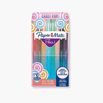 Set de 16 rotuladores punta media Candy Pop de Paper Mate con colores vibrantes y diseño ergonómico.