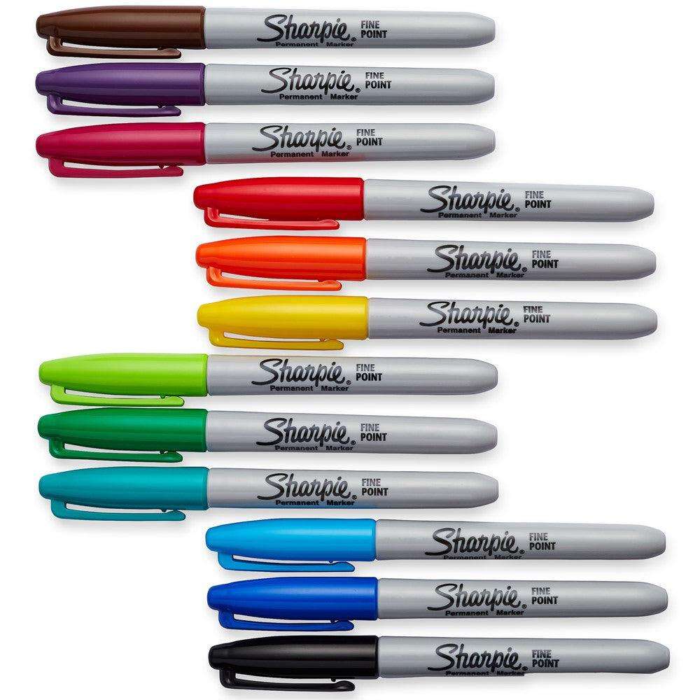 Set 12 rotuladores permanentes Sharpie punta fina en colores surtidos más 2 metálicos para proyectos creativos.