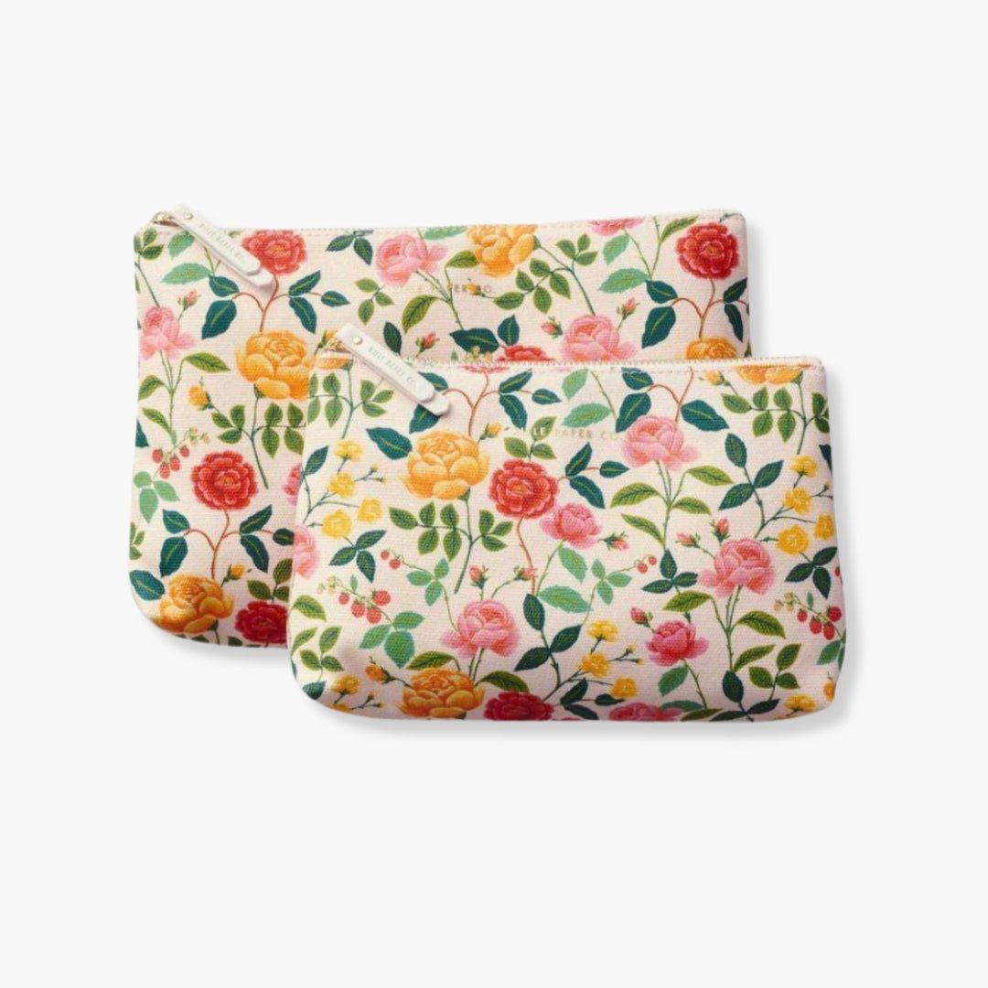 Set de 2 neceseres Roses de lona de algodón con estampado de rosas colorido.