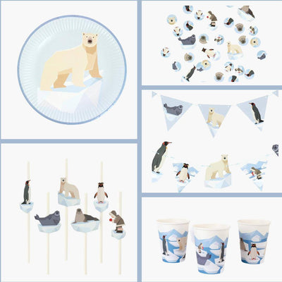 set de vajilla desechable para fiesta infantil con animales polares