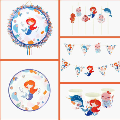 set de vajilla desechable para fiesta infantil con sirenas