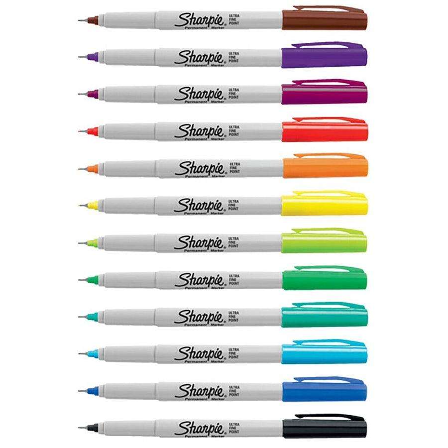 Set 12 rotuladores permanentes Sharpie Ultra Fine de colores vibrantes para trazos precisos y duraderos.